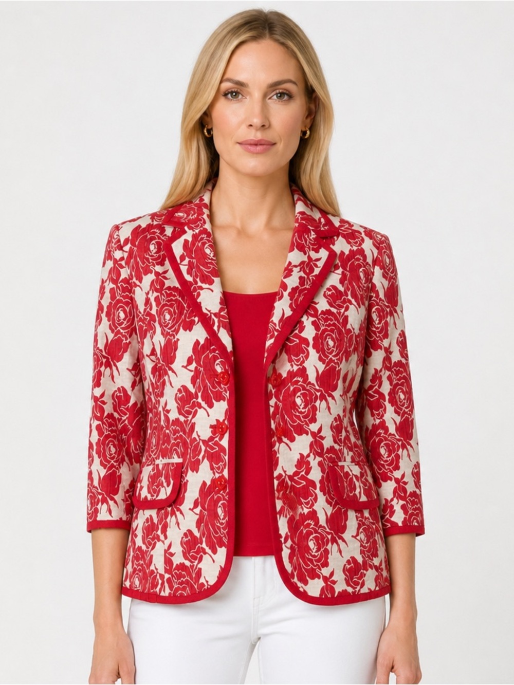 Classiques Entier Rose Pattern Brocade 3/4 Sleeve Blazer Size M, with Silk Cami